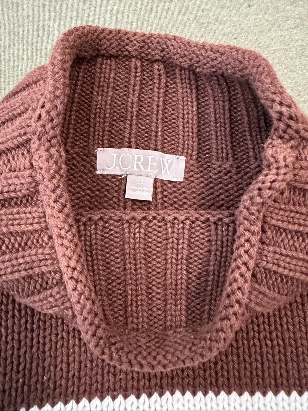 J. Crew Brown and White Striped Turtleneck Sweater - Picture 2 of 2